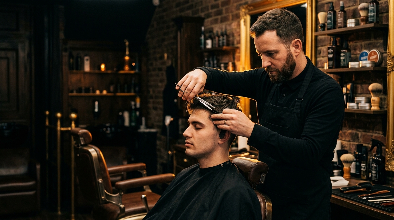 Maître barbier au travail chez NOIRÉ STUDIO